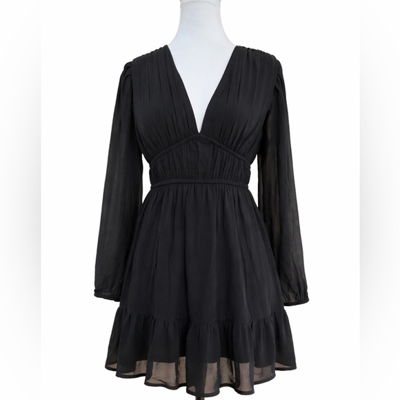 Japna Dresses & Skirts - Japna Black Sheer Sleeve Mini Dress Boho Flowy Empire Waist Size S/P NWOT